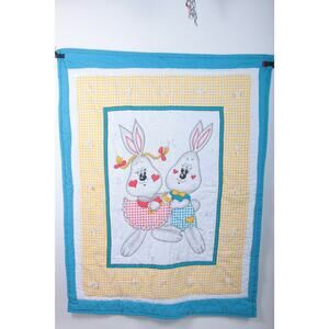 Luca-S Love Bunnies Baby Blanket Coverlet Blue White Rabbits Love 39"x50"